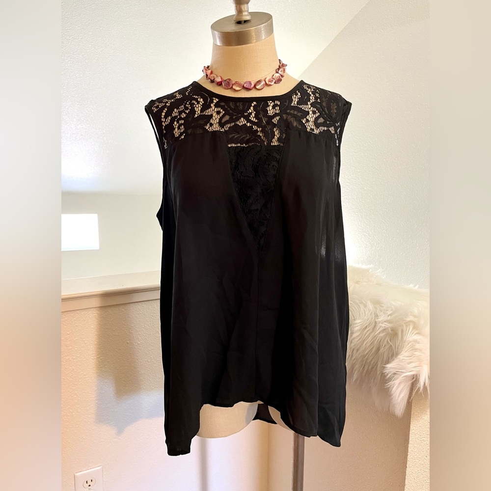 NWT XL Black Lace Worthington Top Blouse